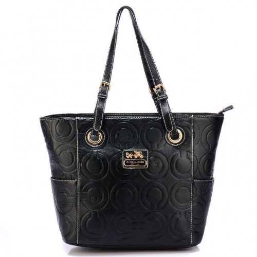 Coach In Printed Signature Medium Black Totes BBH
